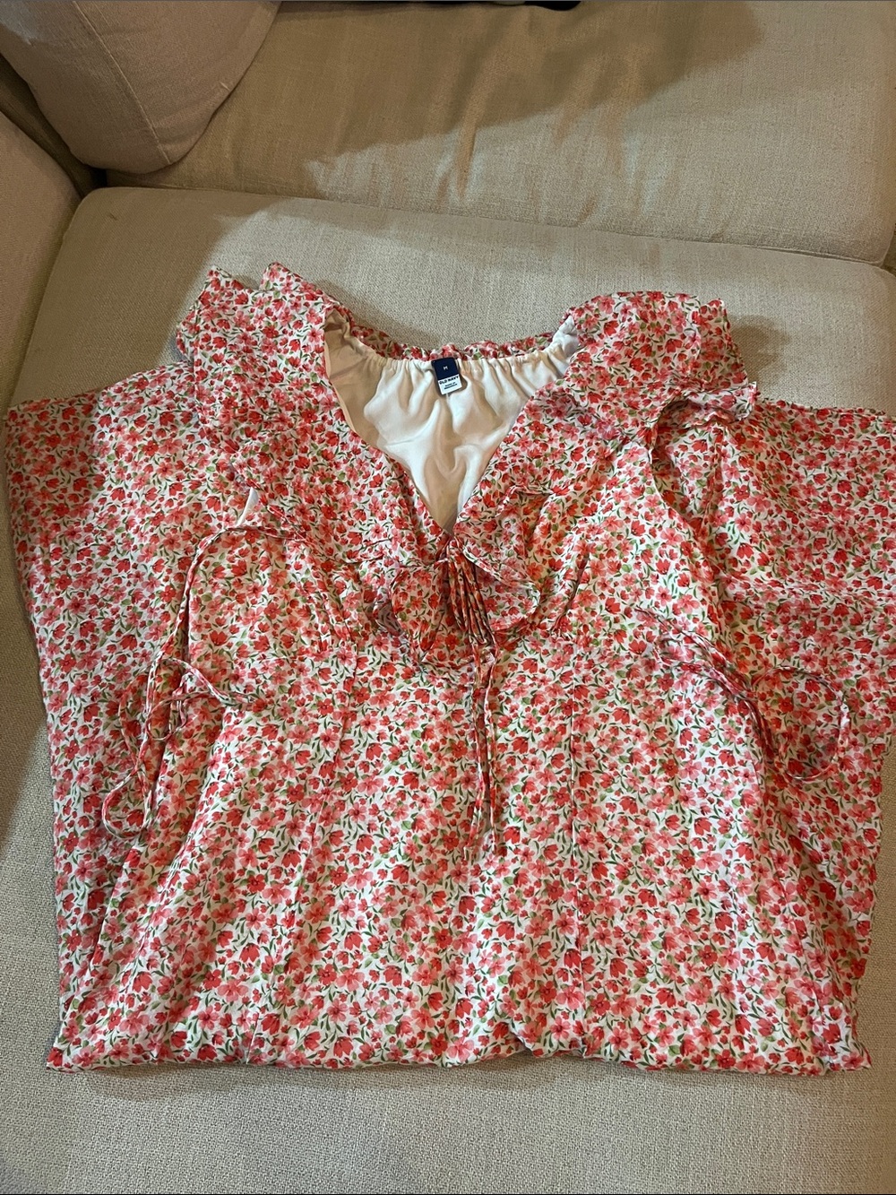 Floral Ruffle V-Neck Women's Dress- Pink Floral